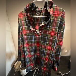 Ali Miles Red and Green Plaid Ruffle Shirt